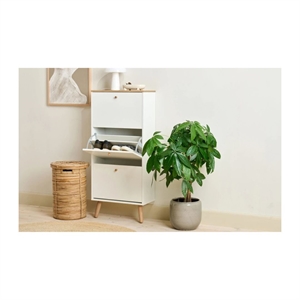 HUB SKOSKAB 1657 - 3 SKUFFER - HVID/EGEFINÉR - MÅL: 128 X 58 X 27 CM.